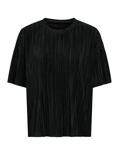 ONLY Shirt in Schwarz - XL, Plissiertes Design - Shirt in Schwarz mit Rundhalsausschnitt und halblangen Ärmeln, lockerer Schnitt und plissiertem Look, ideal für lässige Outfits.