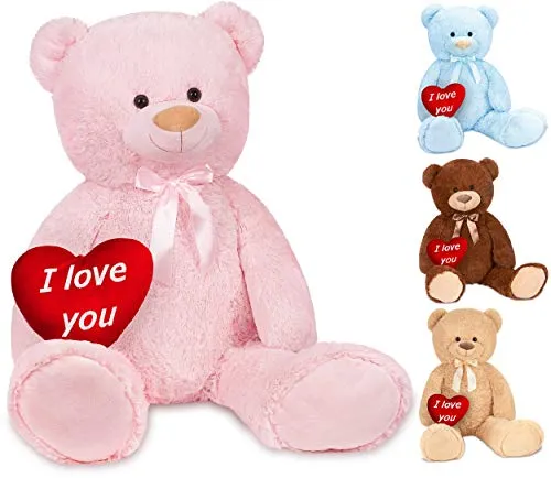 BRUBAKER XXL Teddybär 100 cm Rosa mit I Love You Herz