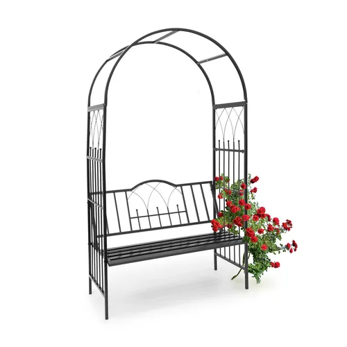 Stabiler Rosenbogen mit Bank – Kletterbogen aus Metall - Bögen & Laubenbänke, dekorativer Gartenbogen aus robustem Eisen mit PU-Beschichtung, ideal für Kletterpflanzen und entspannende Momente im Garten.