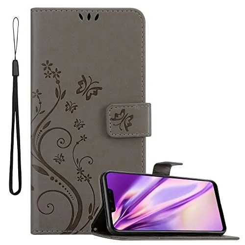 Cadorabo Hülle kompatibel mit Huawei Mate 20 LITE Blumen Design aus Kunst Leder Flip Klappbare Stoßfeste Magnetische [Standfunktion] [Kartenfächern] Cover Hülle für Huawei Mate 20 LITE Tasche in Grau