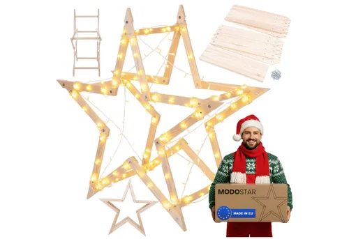 Modo24 MODOSTAR Weihnachtsstern Set aus FSC Holz - 2D & 3D - Entdecke die vielseitigen MODOSTAR Weihnachtssterne aus hochwertigem FSC Holz. Wetterfest, faltbar und stabil – ideal für Garten und Terrasse, in 3 Höhen und 5 Farbvarianten erhältlich.