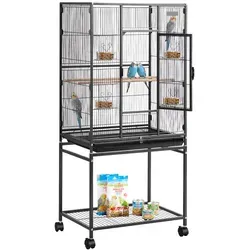 VEVOR Vogelkäfig, 625x425x1370 mm, Vogelvoliere aus Schmiedeeisen mit Sitzstangen, Schale & Kunststoff-Futternäpfen, Rollen, Vogelhaus für Papageien, Blaumeisen, Nymphensittiche & Kanarienvögel