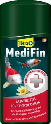 Tetra Pond MediFin - Teichfischpflege gegen häufige Krankheiten, 1 L - Effektives Pflegeprodukt für Teichfische zur Unterstützung bei häufigen Erkrankungen. Desinfiziert das Wasser und fördert das Wohlbefinden der Fische. Ideal vor und nach Ruhephasen oder beim Hinzufügen neuer Fische.