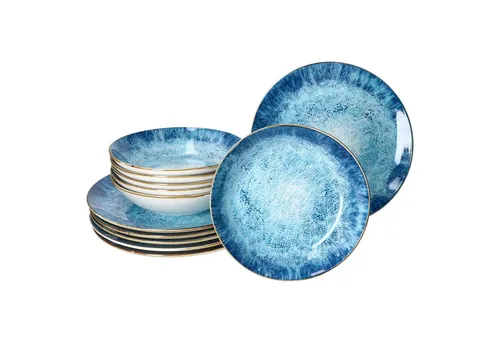 MamboCat Tafelservice Marina 12tlg - Elegantes Porzellan Tafelservice für 6 Personen - Tafelservice aus hochwertigem Porzellan in stilvollem Blau, ideal für festliche Anlässe und den täglichen Gebrauch.