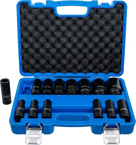 BGS-technic Steckschlüssel 5207 - 14-teilig, 10-32mm - Werkzeug-Sets: Robuster 14-teiliger Sechskant-Kraft-Steckschlüsselsatz, ideal für Hand- und Schlagschrauberbetrieb, inklusive praktischer Kunststoffkassette mit Tragegriff.