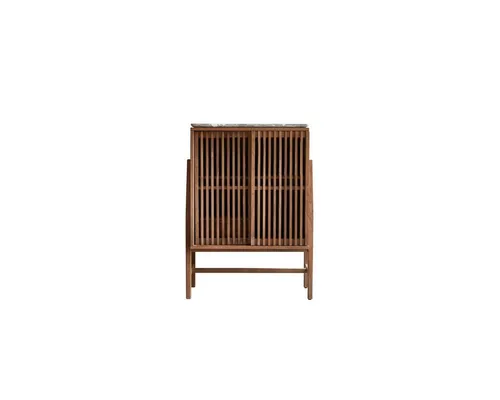 Tikamoon Sideboard Isaure - Nussbaum Anrichte mit Premium-Terrazzo 80 cm - Elegantes Sideboard aus massivem Nussbaumholz mit FSC®-Zertifikat und stilvollem Premium-Terrazzo. Ideal für Geschirr und Bücher, bietet 4 Fächer und eine Schublade.