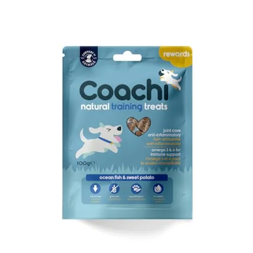 Coachi Natürliche Training-Leckerlis - Getreidefreie, Hypoallergene, Kalorienarme Hundeleckerlis. Kleine Leckerlis fürs Hundetraining. Der gesunde Snack für Hunde & Welpen 8+ Wochen(Meeresfisch, 100g)