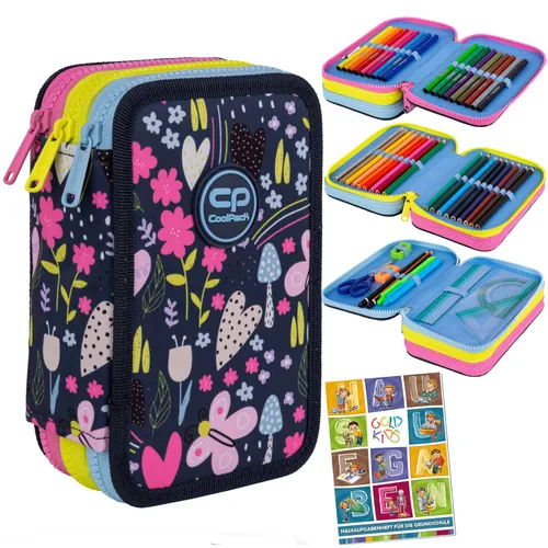Federmappe 3-Fach Federtasche GARDEN - Gefüllte Federmappe im bunten Garten-Design, ideal für Schule und Hausaufgaben, perfekt organisiert für kleine Künstler.