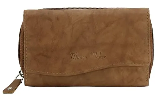 Money Maker - Damen Leder Geldbörse - Großer Geldbeutel für Frauen - Portmonee mit RFID-Schutz (Tan)