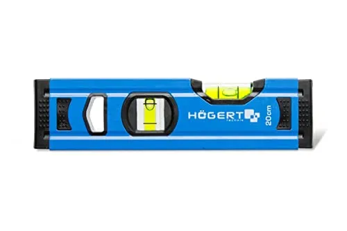 Högert Technik - Wasserwaage 20 cm, Verfügt über 2 Libellen: 0 ° / 90 °, Wasserwaagen aus Aluminium, Stoßdämpfende Endkappen, Größe: 20×5.65×2.1 cm, HT4M001-D