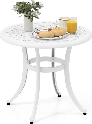 COSTWAY Beistelltisch, wetterfester runder Gartentisch aus Aluminiumguss