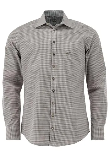 OS Trachten Herren Hemd Langarm Trachtenhemd mit Liegekragen Wacodu, Größe:47/48, Farbe:mittelbraun