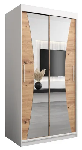 ABIKS MÖBEL Schwebetürenschrank MONACO mit Spiegel - Moderner Kleiderschrank mit Schiebetüren, ideal für kleine Räume. Robuste Materialien und zahlreiche Fächer bieten viel Stauraum für Ihre Kleidung. Erhältlich in verschiedenen Breiten, passt sich perfekt Ihrer Einrichtung an.