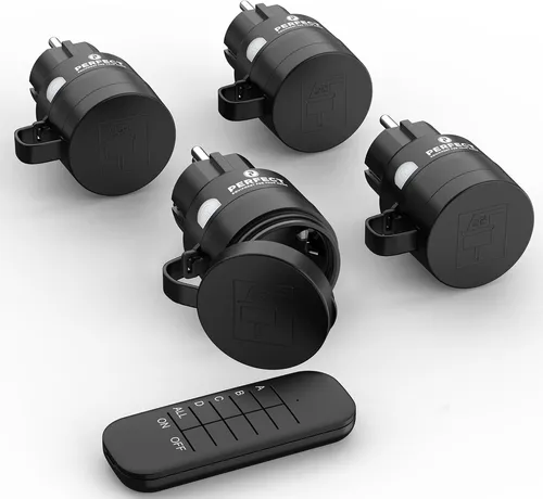 Funksteckdosen Outdoor 4er Set + Fernbedienung 1100W Funk außen schwarz