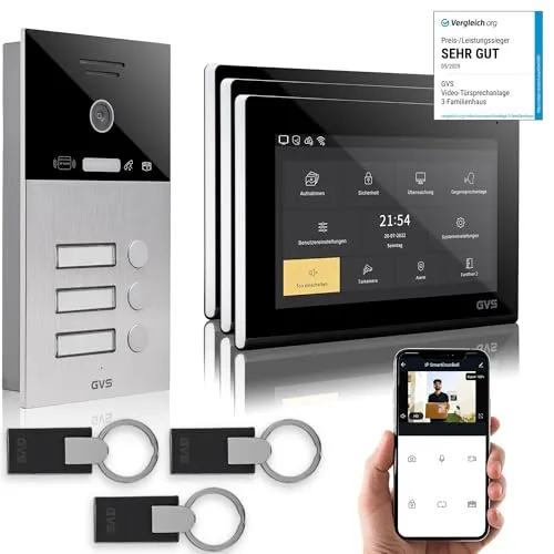 GVS IP Video Türsprechanlage 3 Familienhaus RFID Türöffner - 3X 7 Monitor