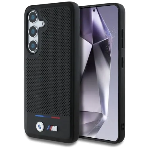 BMW Leather Tricolor Stripe MagSafe Case für Samsung Galaxy S25 - Schwarz - Smartphone Hülle mit elegantem BMW Design, bietet optimalen Schutz und ist kompatibel mit MagSafe für einfaches Laden.