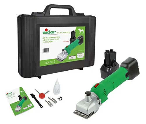 Eider Akku Schermaschine EG 918 Equus - Schermaschinen für Pferde, leistungsstark und extra leise mit 2 Akkus für unterbrechungsfreies Scheren - ideal für dickes und verfilztes Fell.