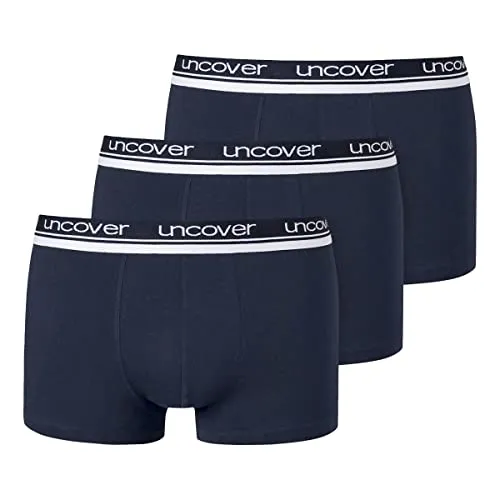 Uncover by Schiesser Retro Shorts - 3er Pack (L Dunkelblau) - Retroshorts für Herren mit komfortablem Logo-Webgummibund, formstabil und aus elastischer Single-Jersey-Qualität für optimalen Tragekomfort.