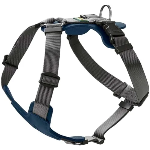 HUNTER AALBORG MIXED Hundegeschirr M, dunkelblau/grau - Praktisches Hundegeschirr aus Rindsleder und Nylon, ideal für Hundesport und Alltag. Mit 5-facher Verstellmöglichkeit für optimale Passform, Made in Germany.