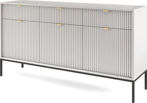 Kommode: 3 Schubladen, 3 Türen, Grau, Schwarz, 154 x 83 x 39 cm, goldene Griffe