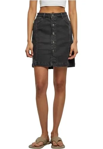Urban Classics Damen Rock Ladies Organic Stretch Button Denim Skirt - Damen Röcke: Sportlicher Jeansrock aus 50% Bio-Baumwolle mit Knopfleiste und lässiger Optik, perfekt für den Sommer und jedes Street Wear Outfit.