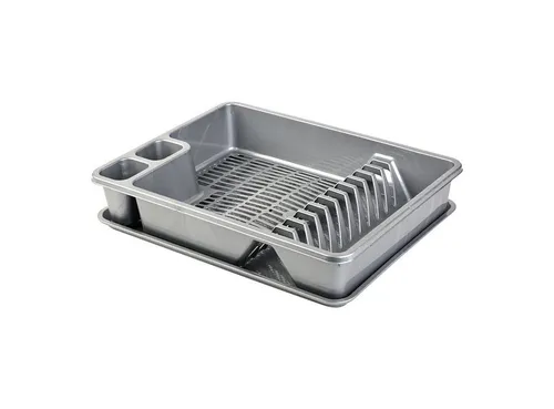 Engelland Geschirrständer Abtropfgestell, Abtropfgitter mit Wanne, für bis zu 11 Teller inkl. Besteck, spülmaschinengeeignet, BPA-frei