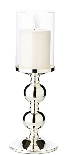 EDZARD Kerzenleuchter Windlicht Bamboo 34 cm - Eleganter Kerzenständer aus edel versilbertem Material, ideal für Stumpenkerzen bis 8 cm, mit Anlaufschutz für pflegeleichte Handhabung. Perfekt für stilvolle Wohnakzente und Geschenke.