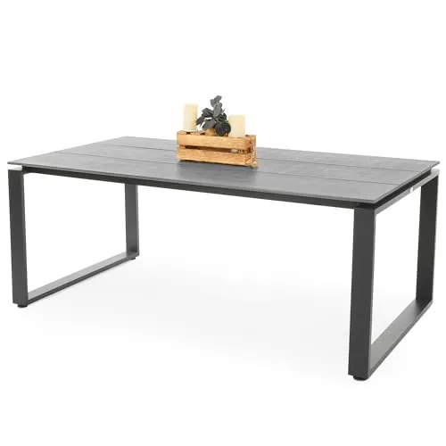 di volio Gartentisch Giovo in Holzoptik, aus Aluminium, 180x100x75 cm, Gartentisch - wetterfest & langlebig, für Indoor und Outdoor (Grau)