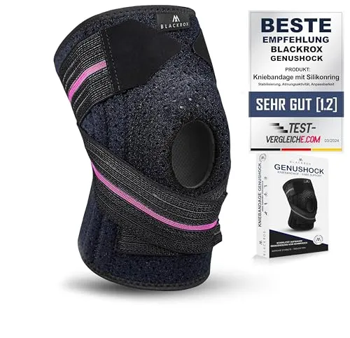 BLACKROX Kniebandage mit Silikonring – Vergleichssieger 2024 - Medizinische Verbrauchsmaterialien für Knie – Effektive Stabilisierung für Sport und Krafttraining, individuell anpassbar für optimalen Tragekomfort.