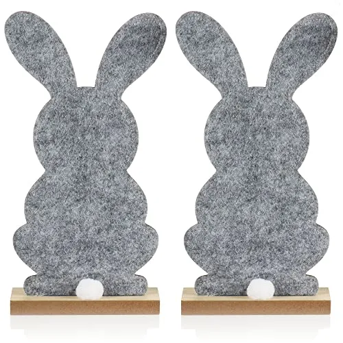 com-four® 2X Deko Aufsteller für Ostern - Niedliche Filz-Osterhasen - Osterdeko zum Hinstellen - Osterdekoration aus Holz und Filz (2 Stück - 30cm)