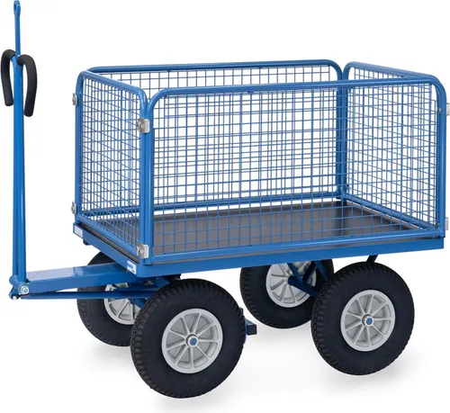 Fetra Handpritschenwagen mit Zugöse, Drahtgitterwänden und Polyurethanbereifung, 1135x795mm Ladefläche 750kg Tragkraft