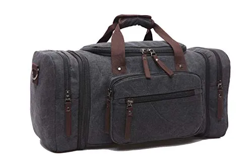 Reisetasche, groß 40 l 50 l erweiterbare Segeltuch-Reisetasche, Unisex-Reisetaschen, Wochenendtasche für Damen und Herren, Schwarz