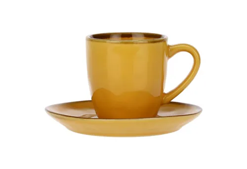 Rose & Tulpani Espressotasse Espresso Tasse mit Untertasse Vintage Landhaus Gelb Concerto OCRA, 2-tlg., Steingut, Handgefertigt, Mikrowellenfest, Backofengeeignet