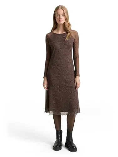 TOM TAILOR Denim Damen Kleid - Elegantes Midi-Kleid aus leichtem, knitterarmen Mesh-Stoff mit femininer Passform. Der Elasthan-Anteil sorgt für optimalen Tragekomfort. Ideal für jeden Anlass und leicht zu pflegen.