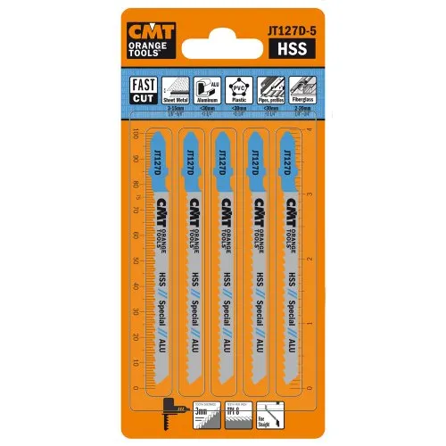 CMT ORANGE TOOLS JT127D-5-5 HCS-STICHSÄGEBLÄTTER FÜR EBENES UND FEINES ALUMINIUM 100X3X8TPI
