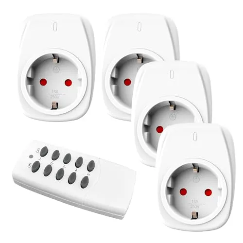 HBN 4X Funksteckdosen Set mit Fernbedienung, 16A/3.680W