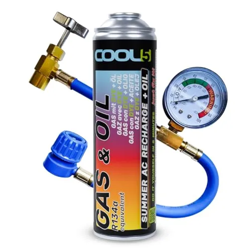 Cool5-Klimaanlagen-Reparatursatz – Öl-Kältemittel-Austausch (Ersatz von R134a-Gas) für Autos von 1995–2016 – hohe Effizienz (2in1 290g R134a Autos 1995-2016 + Schlauch)