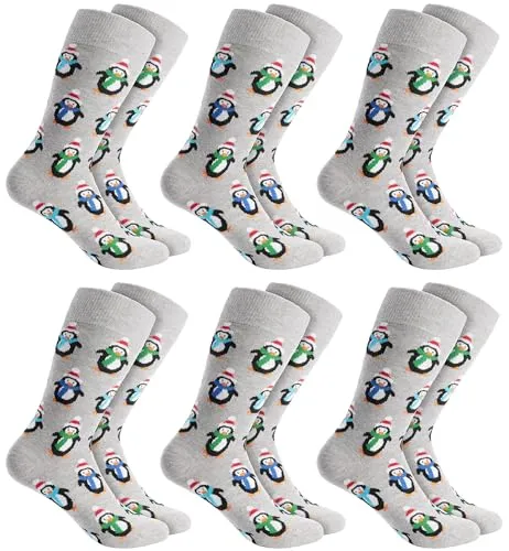 BRUBAKER 6 Paar Weihnachtssocken für Damen und Herren - Pinguine - Baumwolle Socken Weihnachten - Größe 35-40