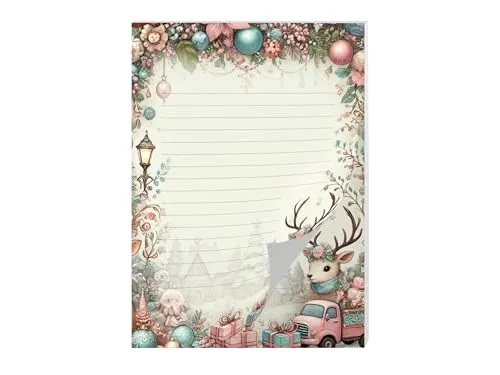 Buntes Briefpapier Schreibblock Briefbögen Notizblock mit Linien Weihnachten Winter Weihnachtsstiefel Wichtelgeschenk für Kinder Jungen Mädchen Schule (1 Block A5 mit 25 Blättern)