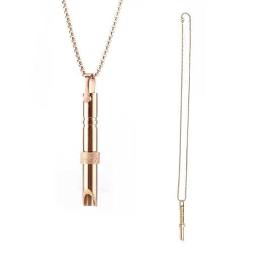 MAXQUU 1 Stück Atem-Halsketten-Pfeife, Edelstahl-Halsketten-Pfeife, Dekorativer Passender Schmuck, Meditation, Entspannung, Stress-Halskette, Pfeife, Tiefe Atemübungs-Halskette (Gold)