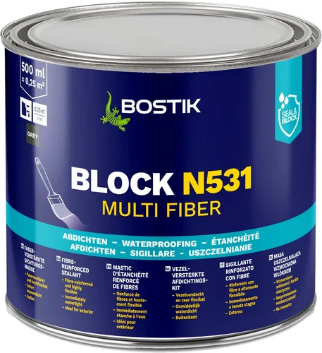 Bostik Block N531 Multi Fiber Dichtungsmasse 500ml - Sonstige Elektroinstallationsartikel, rissüberbrückend bis 10mm, UV-beständig und ideal für Dach- und Flachdachabdichtungen, auch bei Temperaturen bis -5°C einsetzbar.