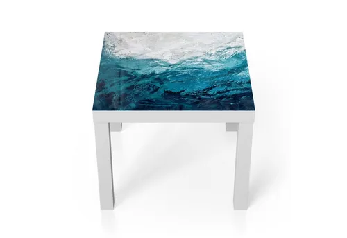 DEQORI Couchtisch 55x55 cm Weiß 'Blick durch Wellen' - Moderner Ziertisch mit einzigartiger Glasplatte und stylischem Design. Ideal als Beistelltisch im Wohnzimmer oder Schlafzimmer. Hochwertige Materialien sorgen für Langlebigkeit und einen eleganten Akzent in jedem Raum.