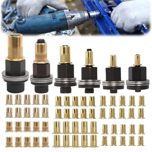 Stück Nietmutternzange Set, Nietenzange Nietmuttern M3 M4 M5 M6 M8 M10 | Einpressmuttern Handnietwer Nieten Set mit 60 Muttern, Nietmutter Werkzeug und Manuelle Nietmaschine 6