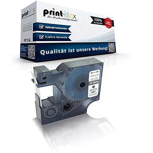 Print-Klex Schriftband kompatibel für Dymo D1 45020 Labelwriter 400 Duo Dymo 1000 1000Plus 2000 3500 5500 Labelmaker4500 Pocket S0720600 12mm Bechriftungs Etiketten weiss/klar - Color Pro Serie