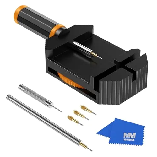 MMOBIEL Uhrenarmband-Verbindungsstift-Entferner, Reparatur-Werkzeug-Set für Uhrmacher mit Stiften, Federschieber, Stahlstanzer, Schwarz, Modern