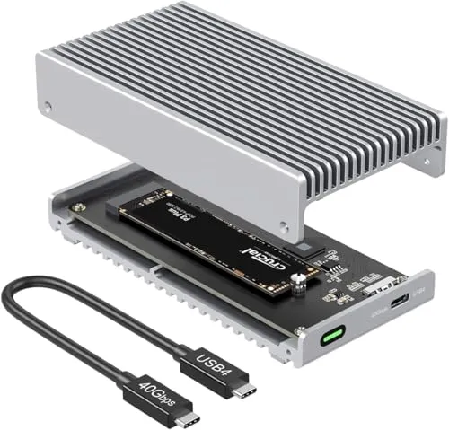 Qwiizlab 40Gbbps M2 SSD Gehäuse, USB4 nvme gehäuse kompatibel mit Thunderbolt 5/4/3. Unterstützt PCIe M.2 NVMe, kompatibel mit Mac mini M4, MacBook Pro M5 Pro/M5 Max, ASUS Z890