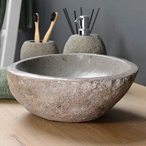 cm Naturstein-Waschbecken oval grau von Wohnfreuden