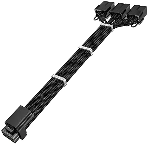 AsiaHorse PCIE 5.0 GPU 16AWG PC-Netzteile Verlängerungskabel, GPU 12VHPWR Power Sleeved Cable Extension, 16Pin (12+4) zu 3 * 8Pin für GPU RTX 3090Ti/4070Ti/4080/4090, 30CM, Schwarz