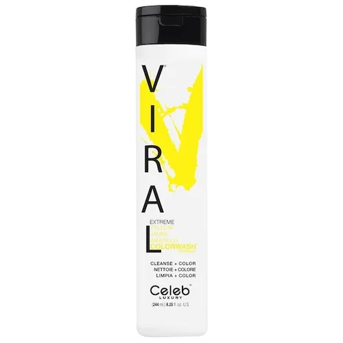 Viral Colorwash Extreme Yellow, 244 ml - Veganes Farbshampoo - Shampoos für gelbe Farbtöne, reinigt sanft und pflegt intensiv, ideal für blondiertes oder weißes Haar, sorgt für strahlende Farben ohne Verblassen.