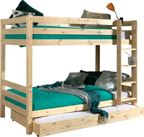 Etagenbett >PINO< in Kiefer massiv natur lackiert - 210x161x105 (BxHxT)